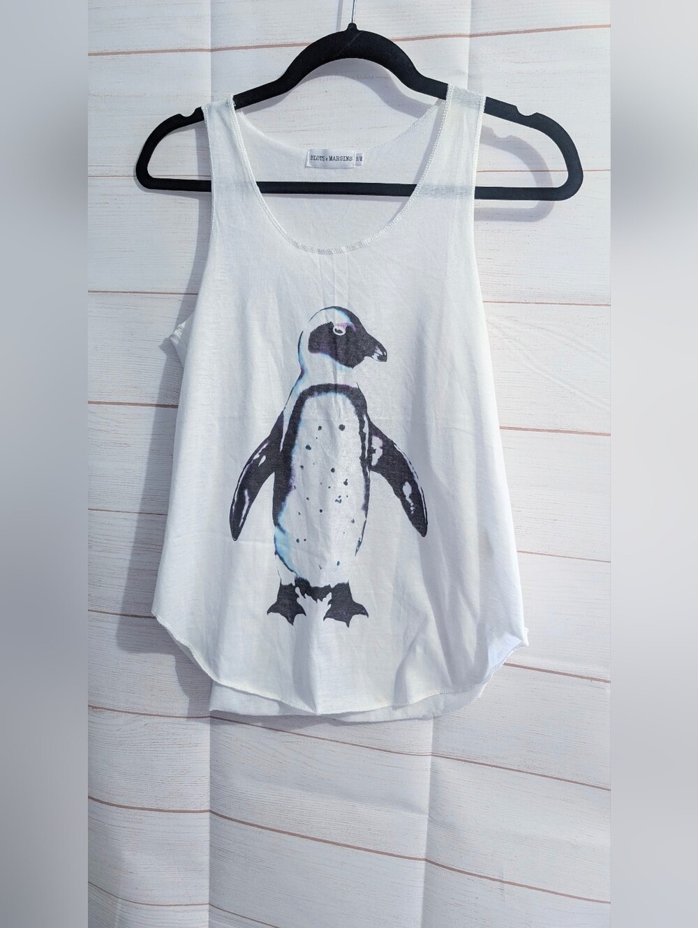 Blots & Margins  White Tank Top with Adorable 😍 Penguin Graphic Size Small